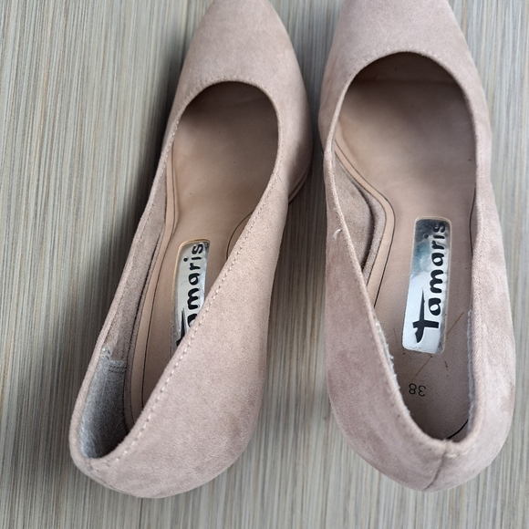 Tamaris suede leather women's shoes, 4" heel. Size 38, taupe color - Picture 5 of 9